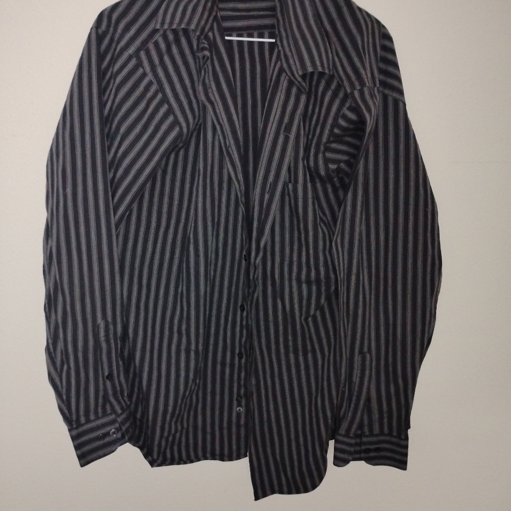 Calvin Klein Black and Gray Casual Button Down Shirt